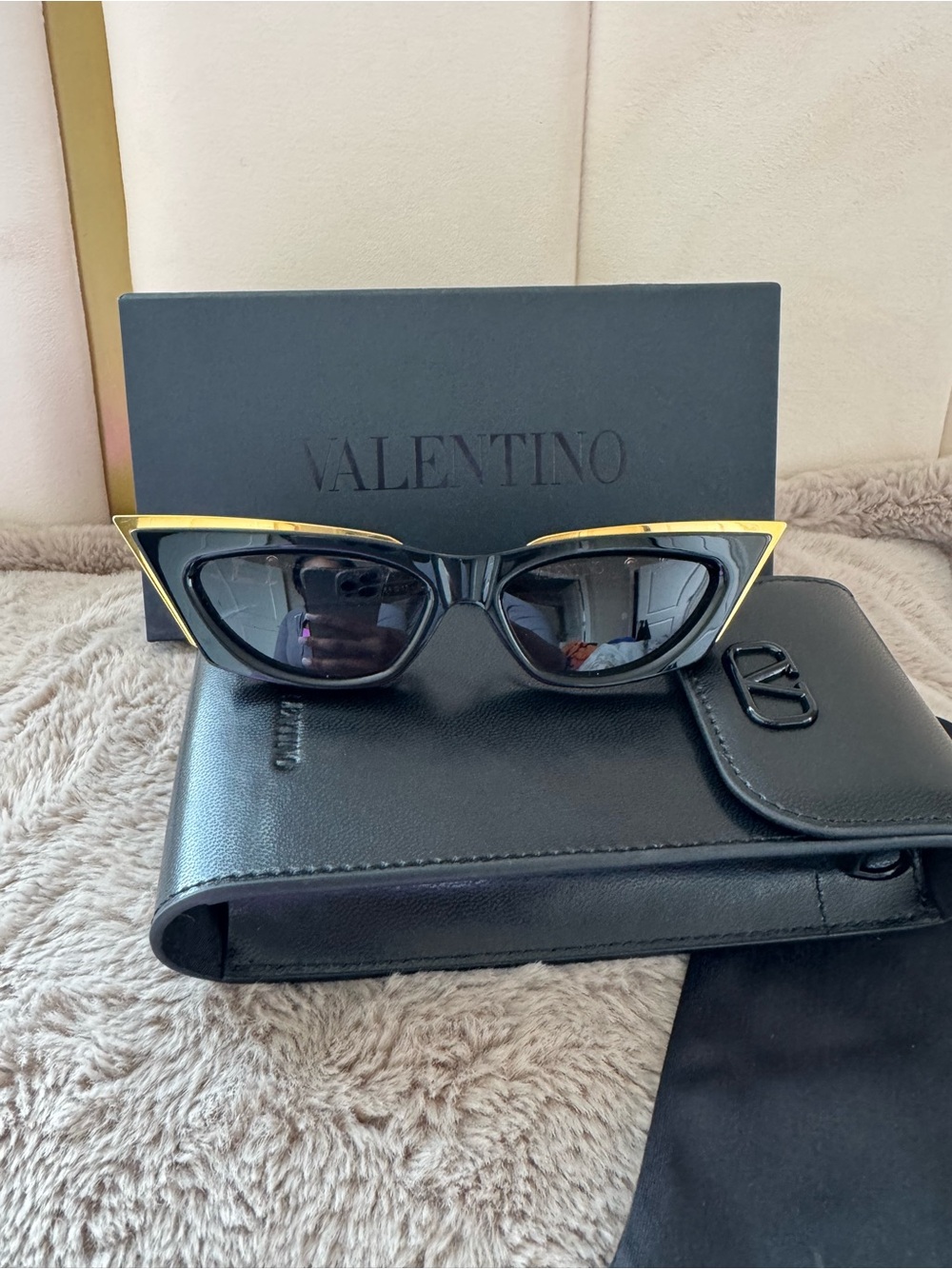 Valentino Garavani V-Goldcut Women's Black and Gold Cat-Eye Sunglasses